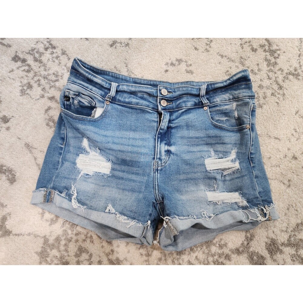 KanCan Shorts Womens 32 Mid Rise Rolled Hem Distressed Stretch Beach Pool Denim